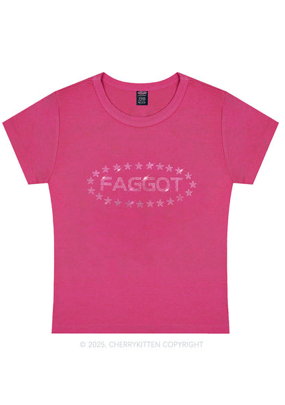 Rhinestone Pink Faggot Stars Pride Y2K Baby Tee Cherrykitten