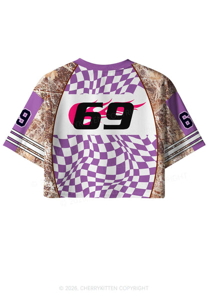 Purple Plaid Dyke Pride Y2K Crop Sport Jersey Shirts Cherrykitten
