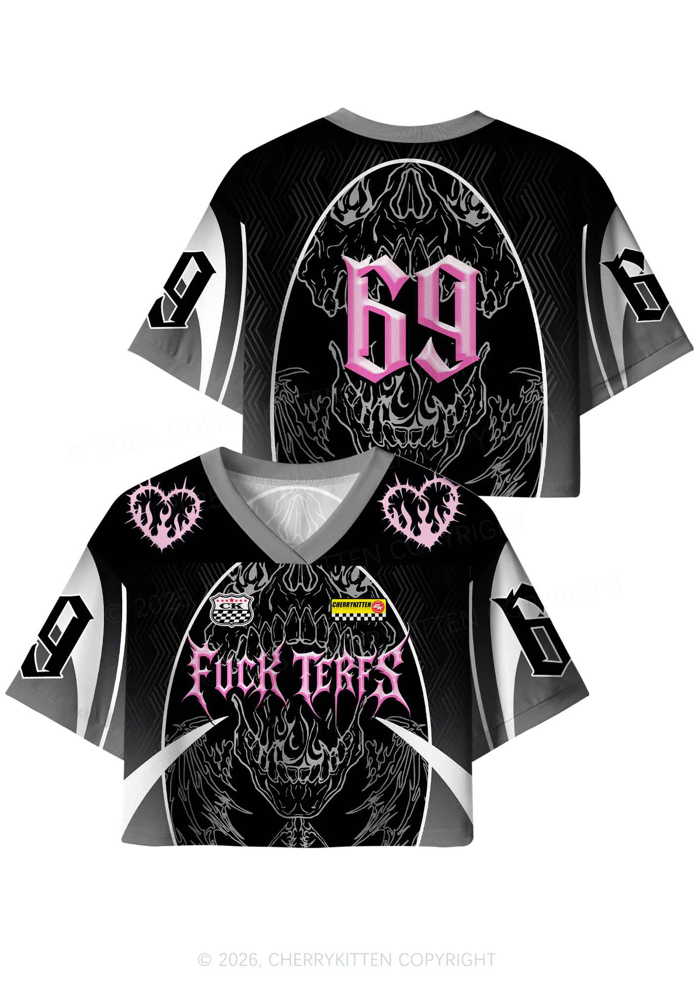 Fxxk Terfs Gothic Skull Pride Y2K Crop Sport Jersey Shirts Cherrykitten