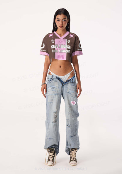 Save A Horse Ride A Masc Pride Y2K Crop Sport Jersey Shirts Cherrykitten