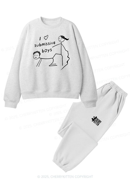 I Love S Boys Y2K Fleece Sweatshirts Set Cherrykitten