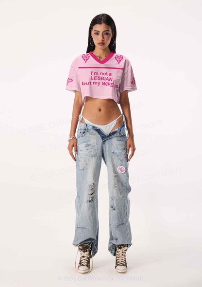 Im Not A Lesbian Pride Y2K Crop Sport Jersey Shirts Cherrykitten