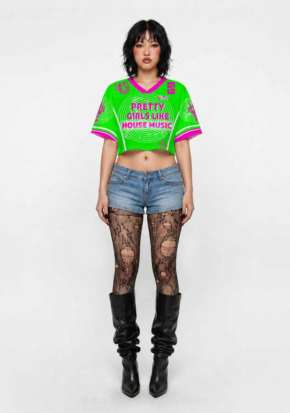 Pretty Girls Like House Music Y2K Crop Sport Jersey Shirts Cherrykitten