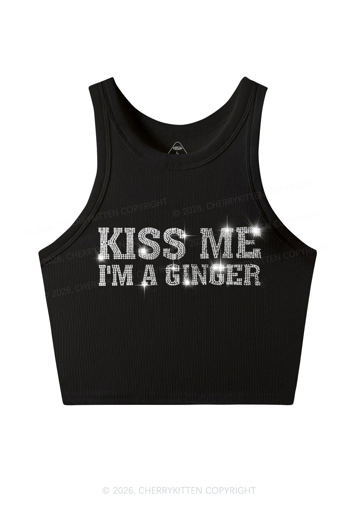 Rhinestone Kiss Me Im Ginger St Patricks Y2K Crop Tank Top Cherrykitten