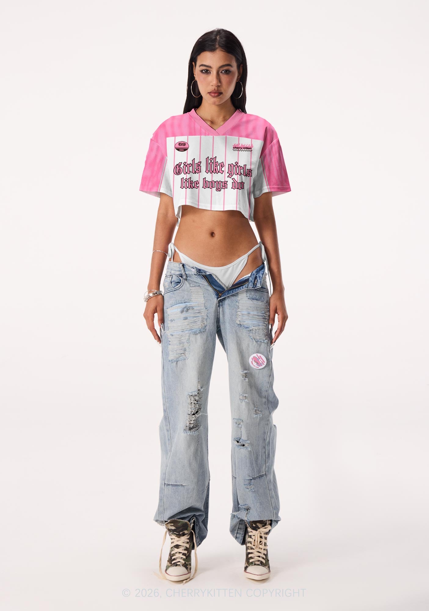 Girls Like Girls Like Boys Do Pride Y2K Crop Sport Jersey Shirts Cherrykitten