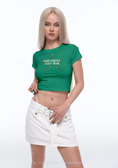 Rhinestone Make America Cxxty Again Y2K Baby Tee Cherrykitten