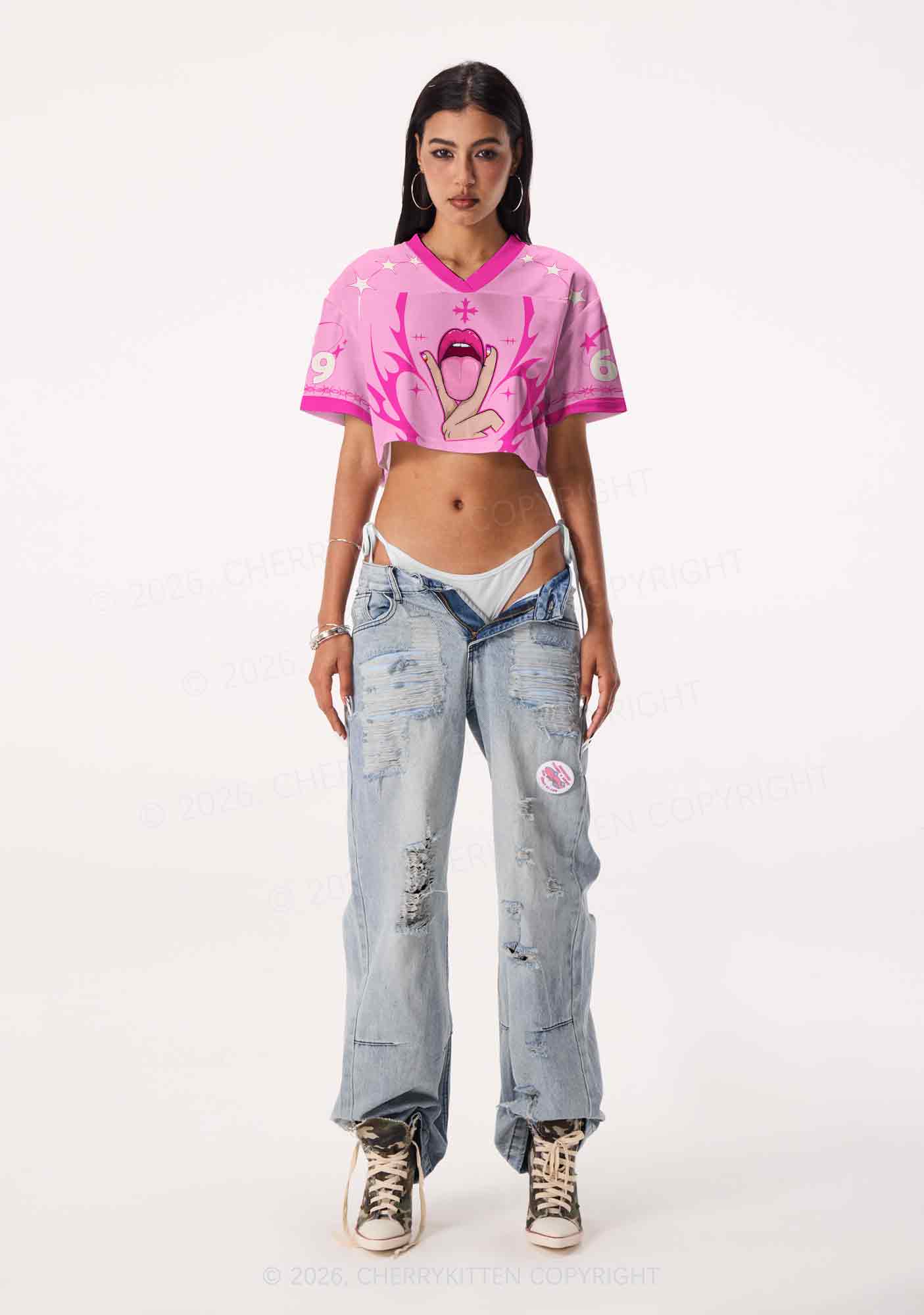 Lesbian Kissing Pride Y2K Crop Sport Jersey Shirts Cherrykitten