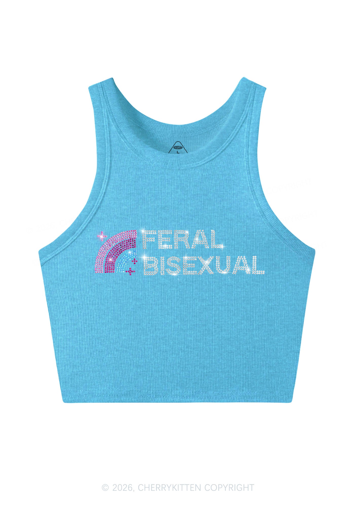 Rhinestone Feral Bisexual Pride Y2K Crop Tank Top Cherrykitten