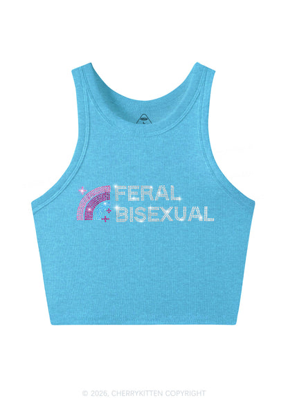 Rhinestone Feral Bisexual Pride Y2K Crop Tank Top Cherrykitten