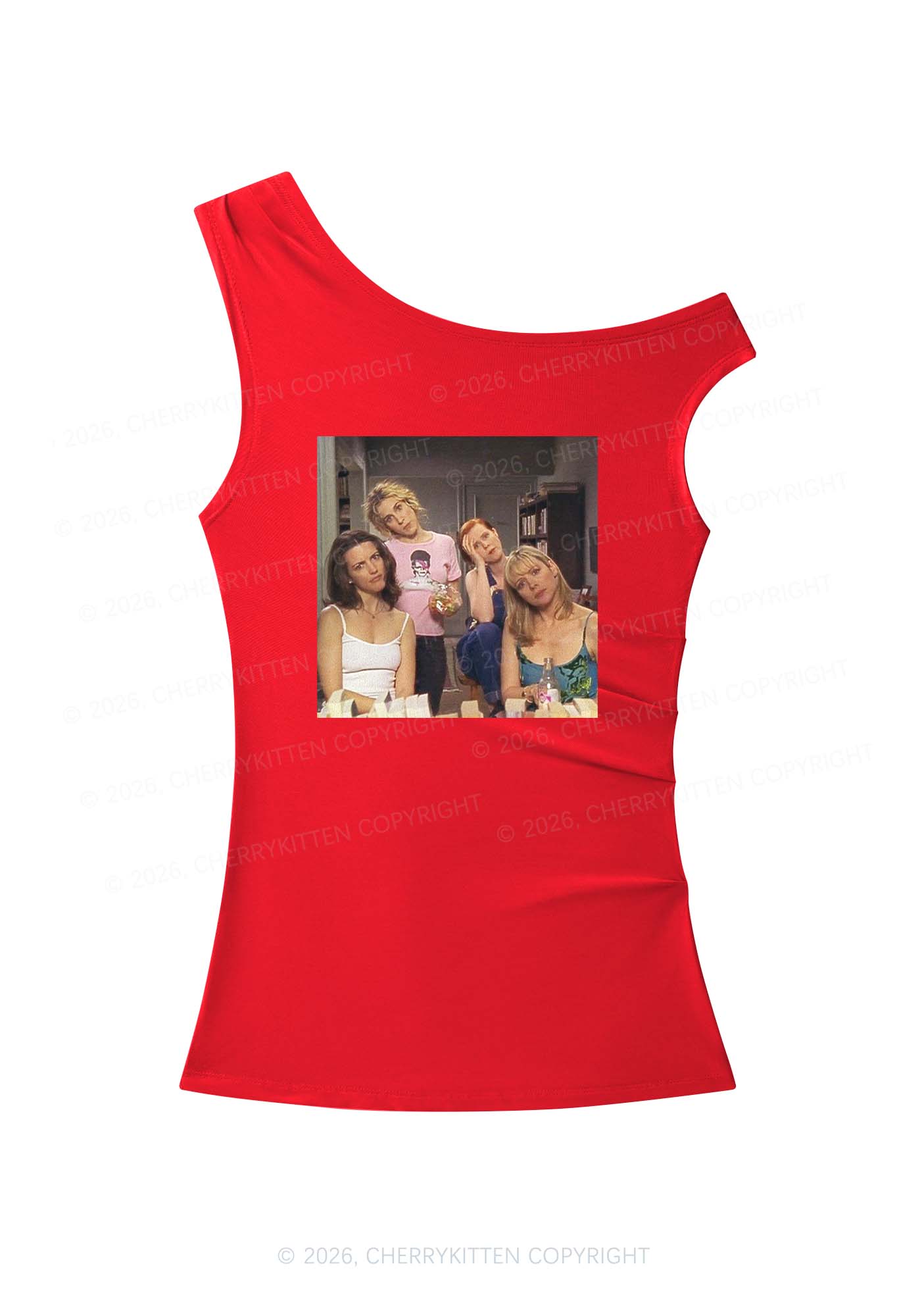 Girl Puzzled Y2K Off Shoulder Tank Top Cherrykitten