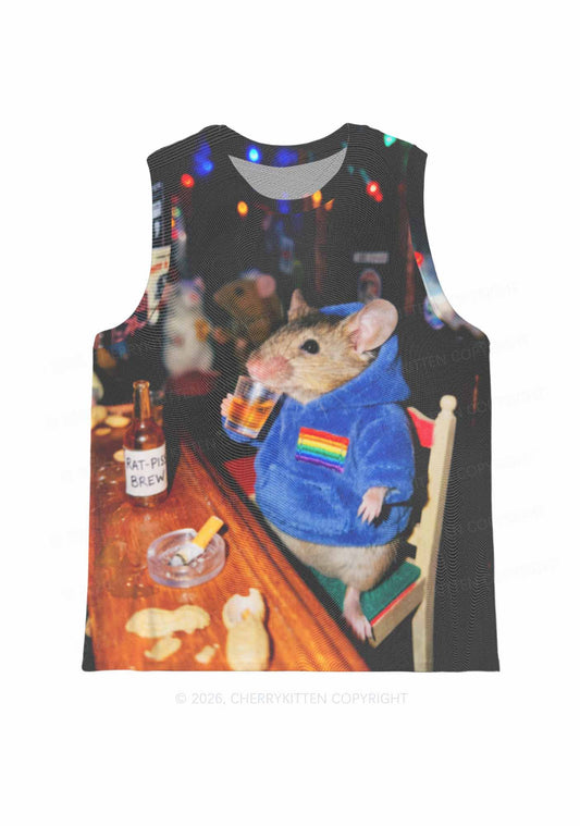 Blue Hoodie Rat Drinking Pride Y2K Mesh Muscle Tank Cherrykitten