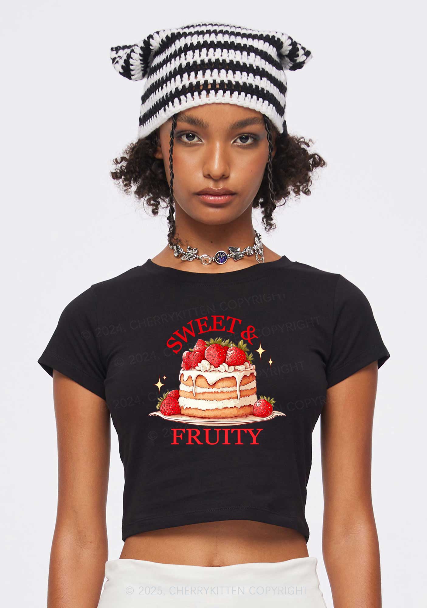 Sweet And Fruity Cake Y2K Baby Tee Cherrykitten