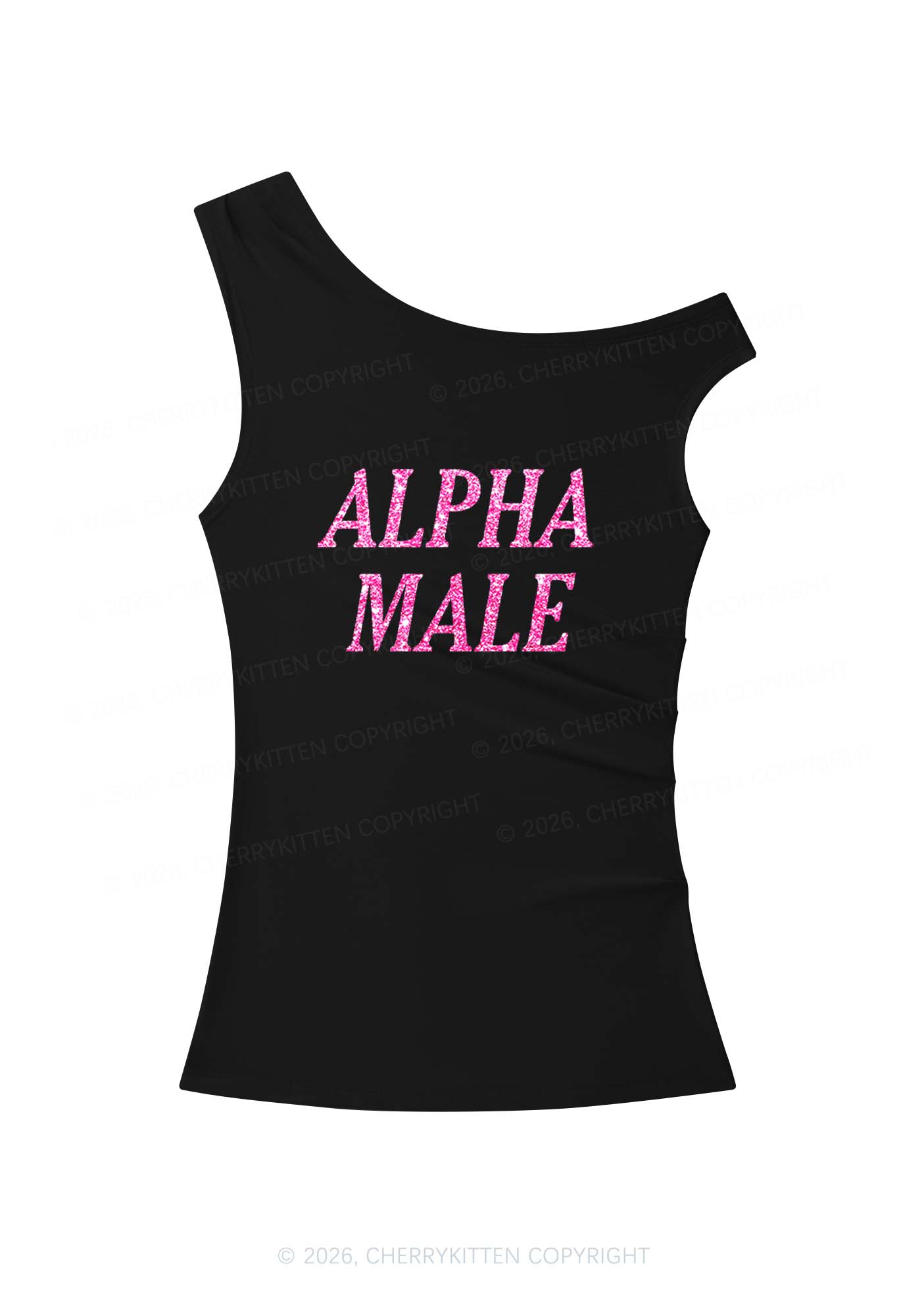 Glitter Alpha Male Y2K Off Shoulder Tank Top Cherrykitten