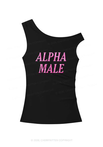 Glitter Alpha Male Y2K Off Shoulder Tank Top Cherrykitten
