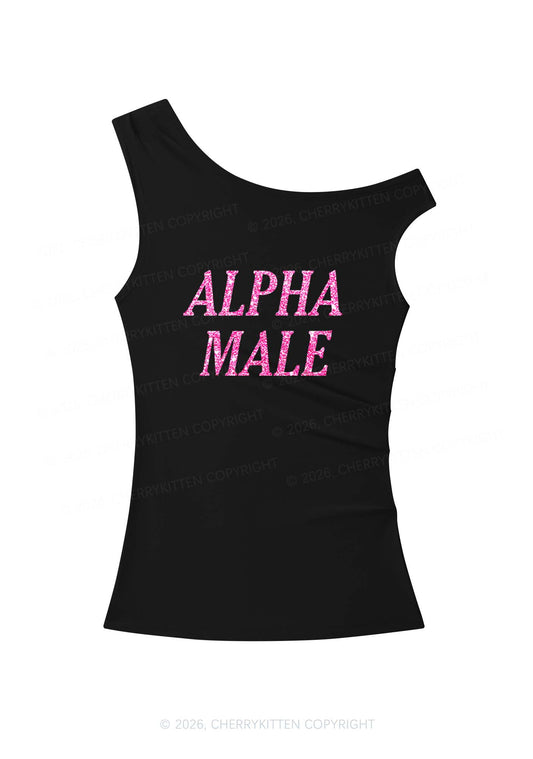 Glitter Alpha Male Y2K Off Shoulder Tank Top Cherrykitten