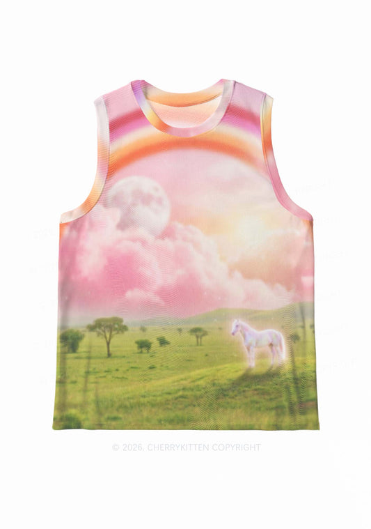 Lesbian Rainbow Pony Pride Y2K Mesh Muscle Tank Cherrykitten