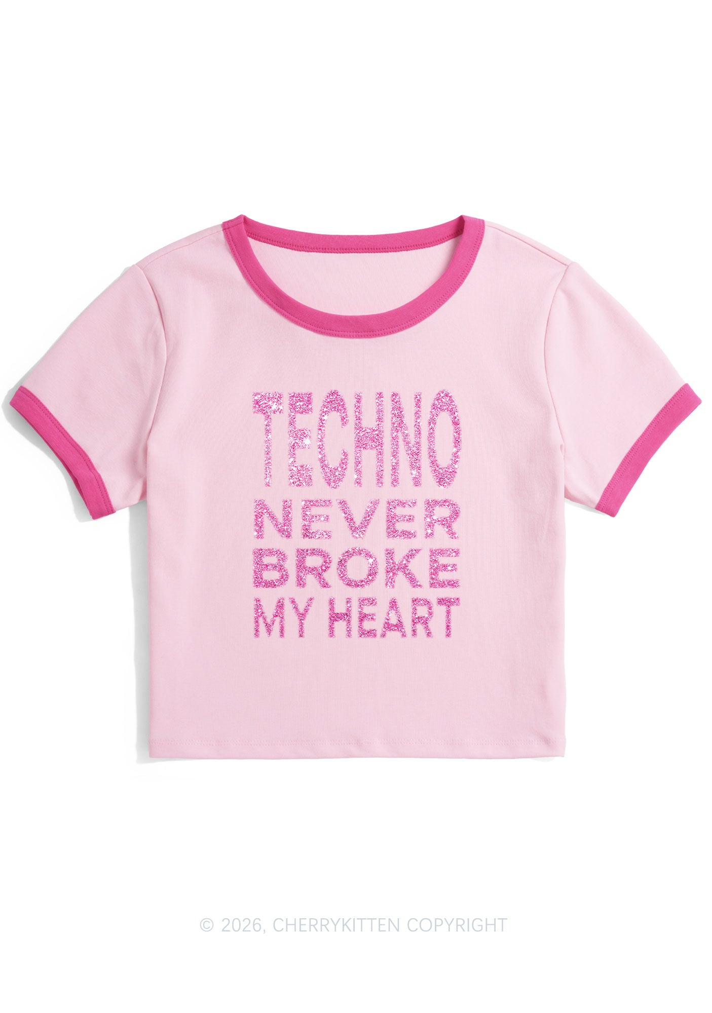 Glitter Techno Heart Y2K Ringer Tee Cherrykitten