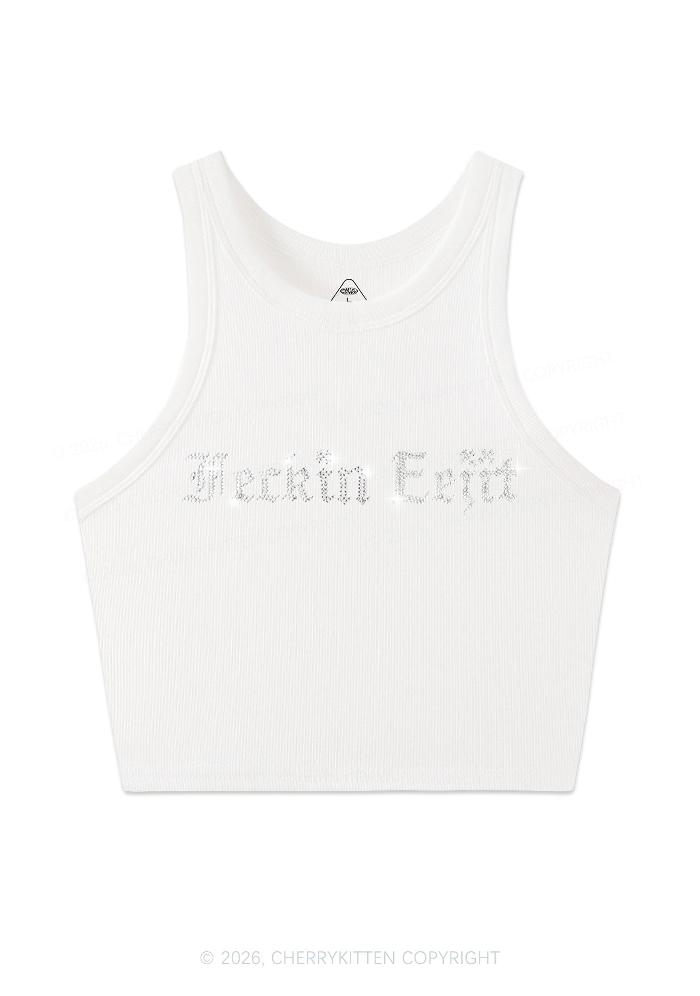 Rhinestone Feckin Eejit St Patricks Y2K Crop Tank Top Cherrykitten