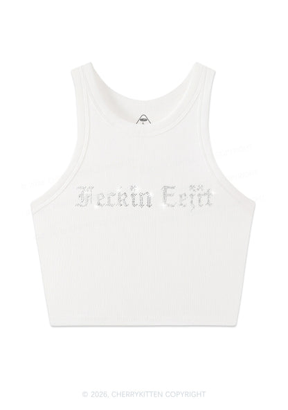 Rhinestone Feckin Eejit St Patricks Y2K Crop Tank Top Cherrykitten