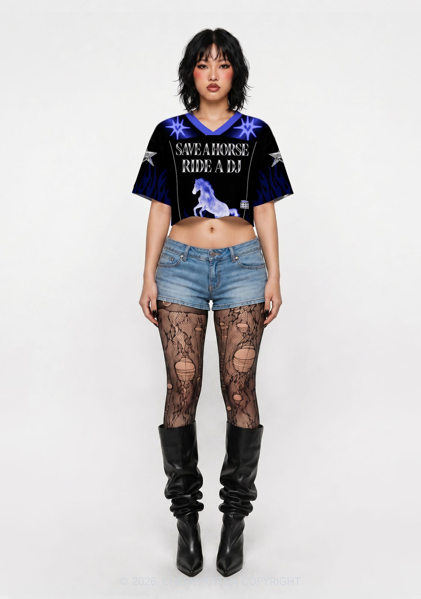Ride A DJ Horse Y2K Crop Sport Jersey Shirts Cherrykitten