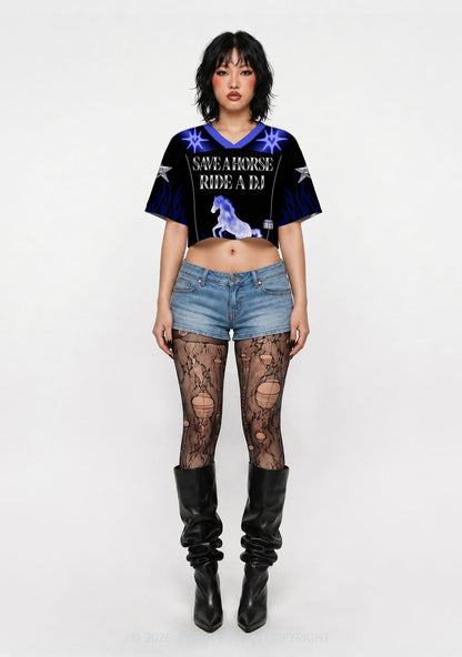 Ride A DJ Horse Y2K Crop Sport Jersey Shirts Cherrykitten