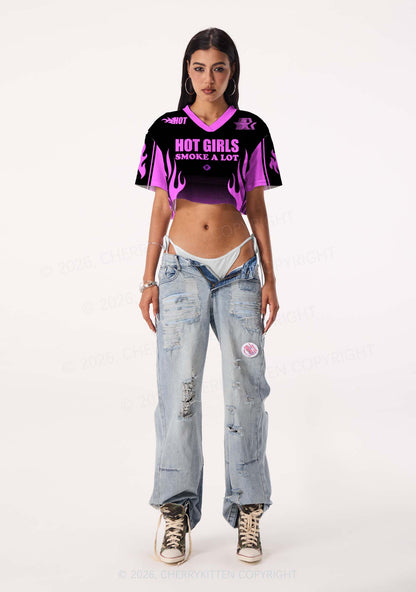 Hot Girls Smoke A Lot Y2K Crop Sport Jersey Shirts Cherrykitten