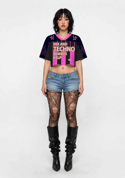 Sx And Techno Always Help Y2K Crop Sport Jersey Shirts Cherrykitten