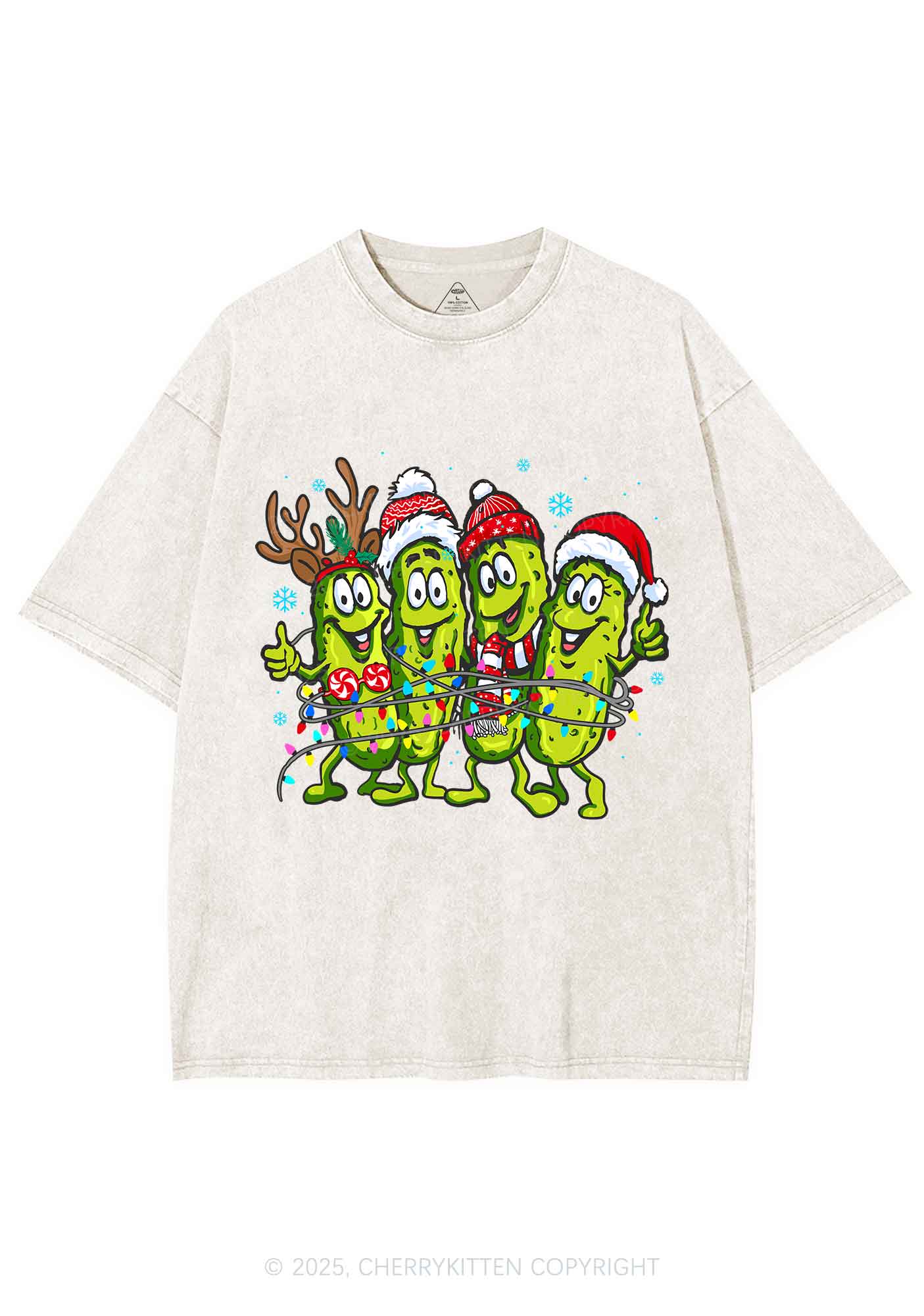 Christmas Cheerful Pickles Y2K Shirts Washed Tee Cherrykitten