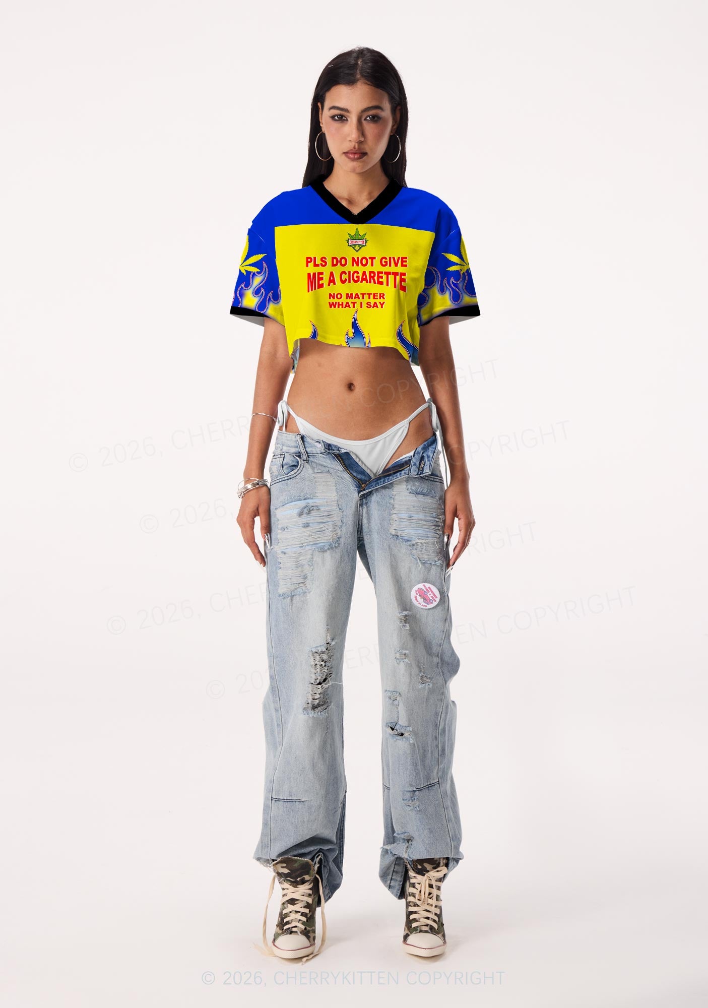 Dont Give Me Cigarette Y2K Crop Sport Jersey Shirts Cherrykitten