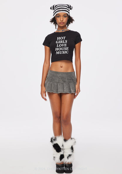 Girls Love House Music Y2K Baby Tee Cherrykitten