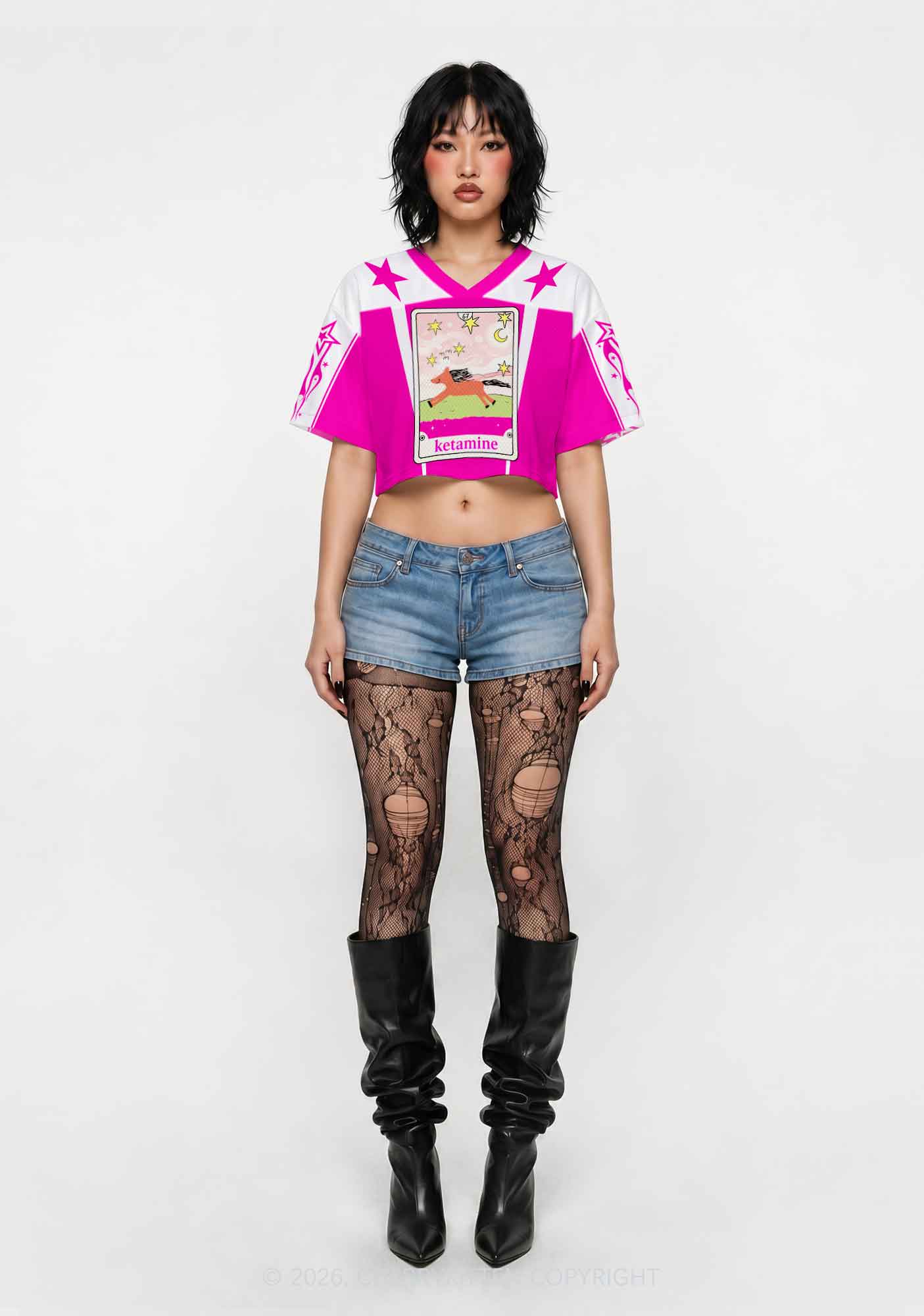 Hot Pink K Pony Y2K Crop Sport Jersey Shirts Cherrykitten