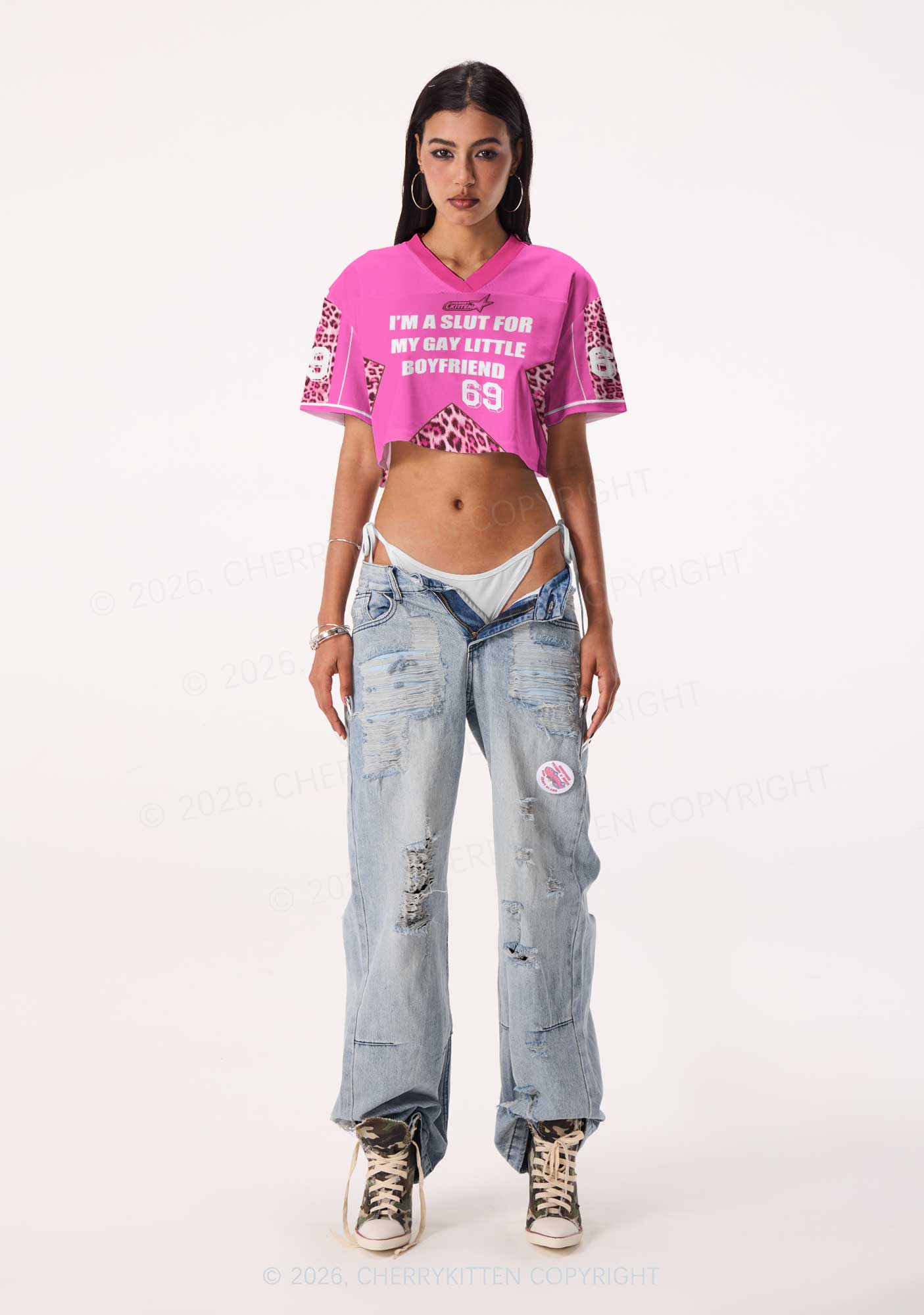 Slxt For My Gay BF Leopard Pride Y2K Crop Sport Jersey Shirts Cherrykitten