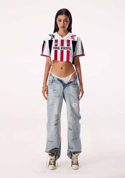 Feral Bisexual Pride Y2K Crop Sport Jersey Shirts Cherrykitten