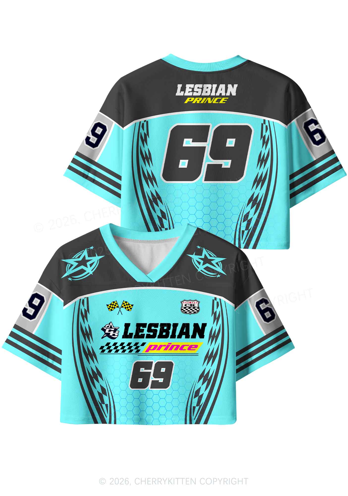 Blue Lesbian Prince Pride Y2K Crop Sport Jersey Shirts Cherrykitten