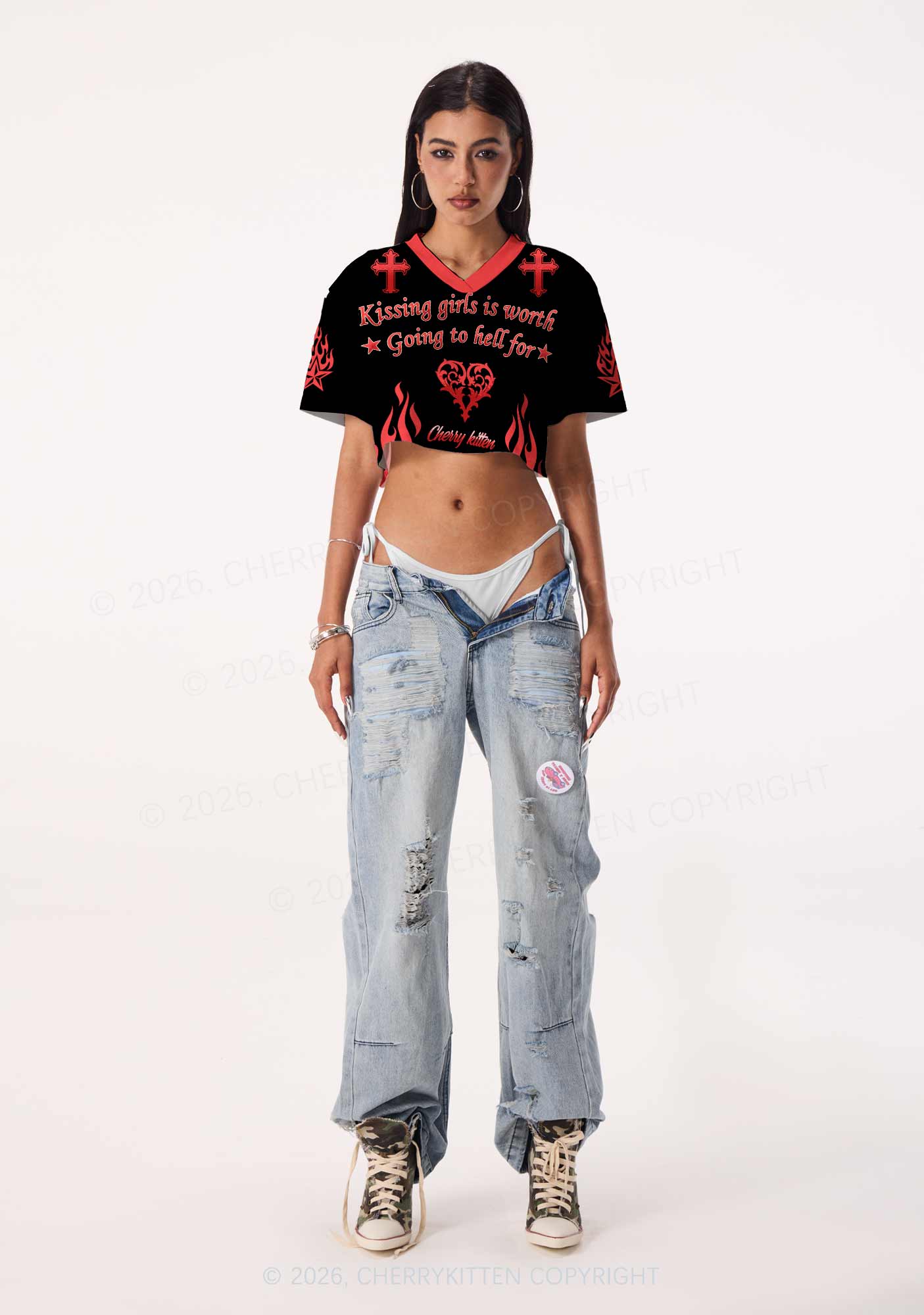 Kissing Girls Is Worth Pride Y2K Crop Sport Jersey Shirts Cherrykitten
