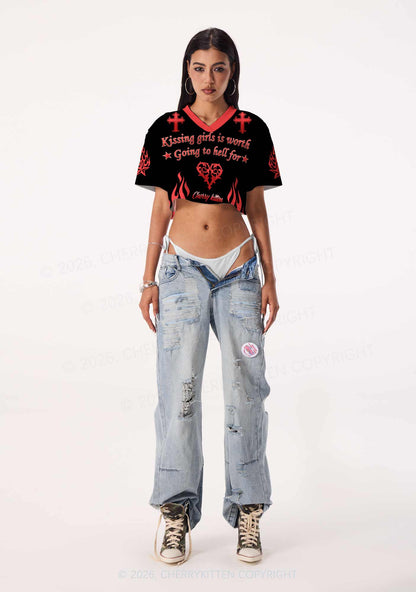 Kissing Girls Is Worth Pride Y2K Crop Sport Jersey Shirts Cherrykitten