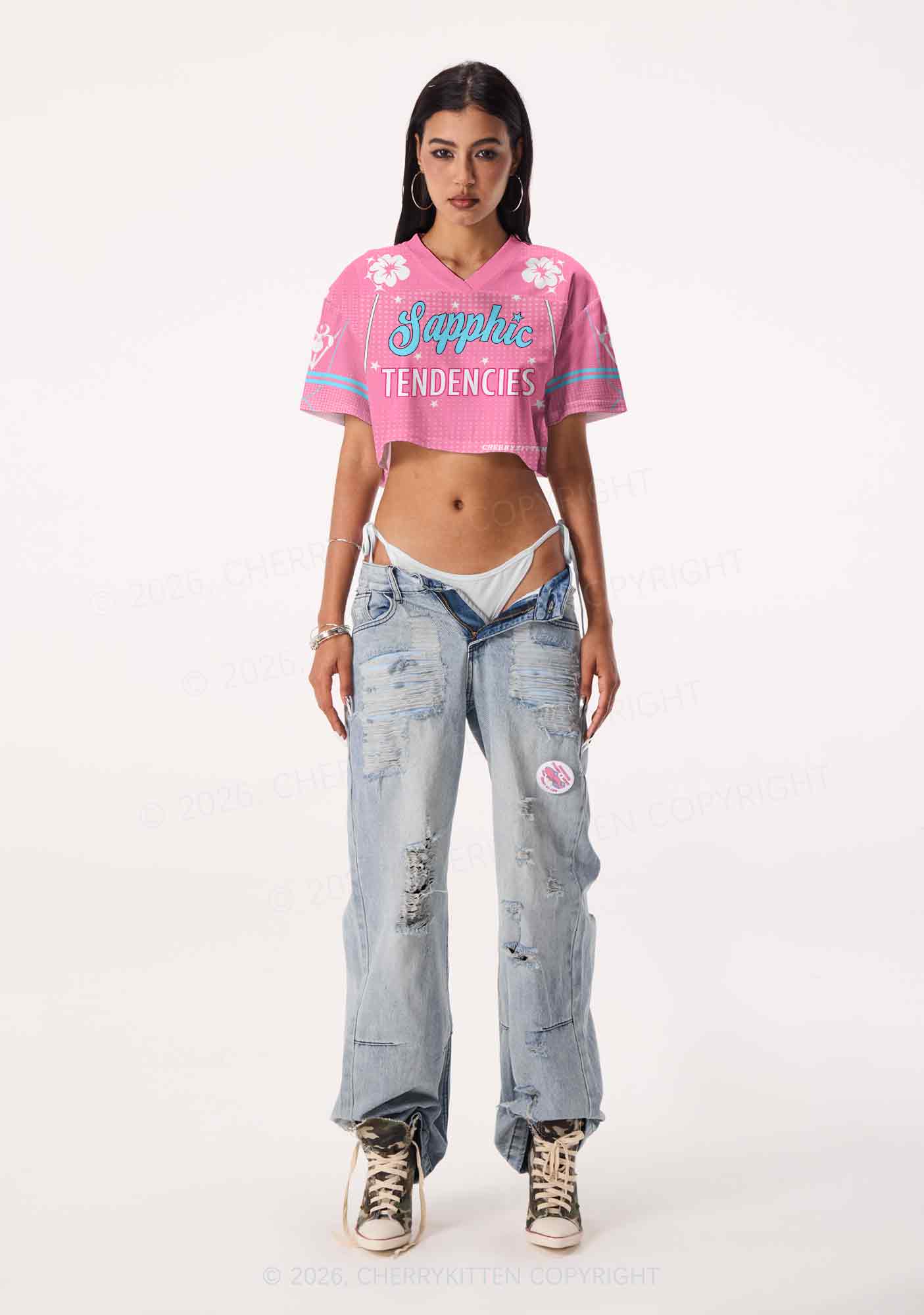 Sapphic Tendencies Pride Y2K Crop Sport Jersey Shirts Cherrykitten