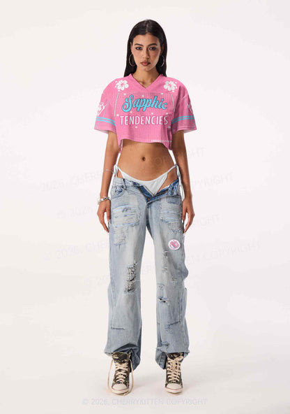 Sapphic Tendencies Pride Y2K Crop Sport Jersey Shirts Cherrykitten