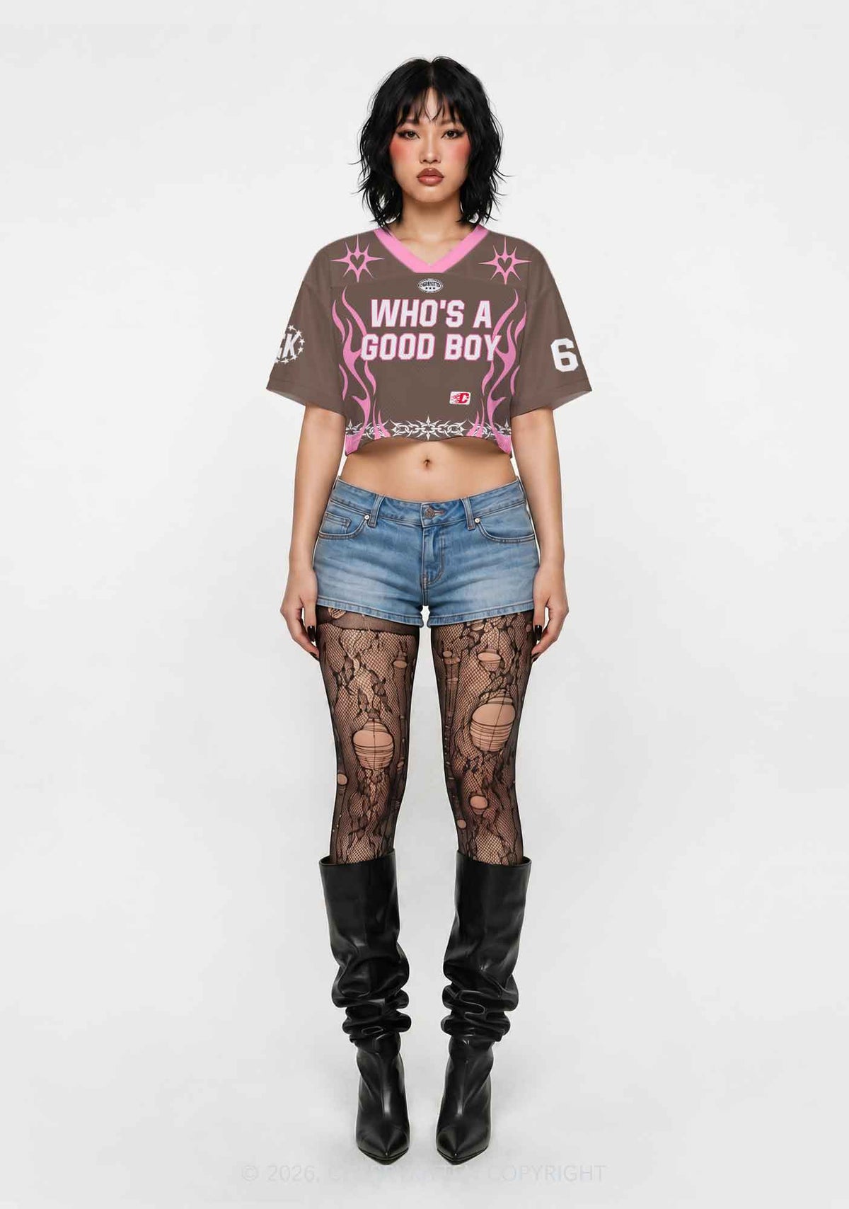 Brown Whos A Good Boy Y2K Crop Sport Jersey Shirts Cherrykitten