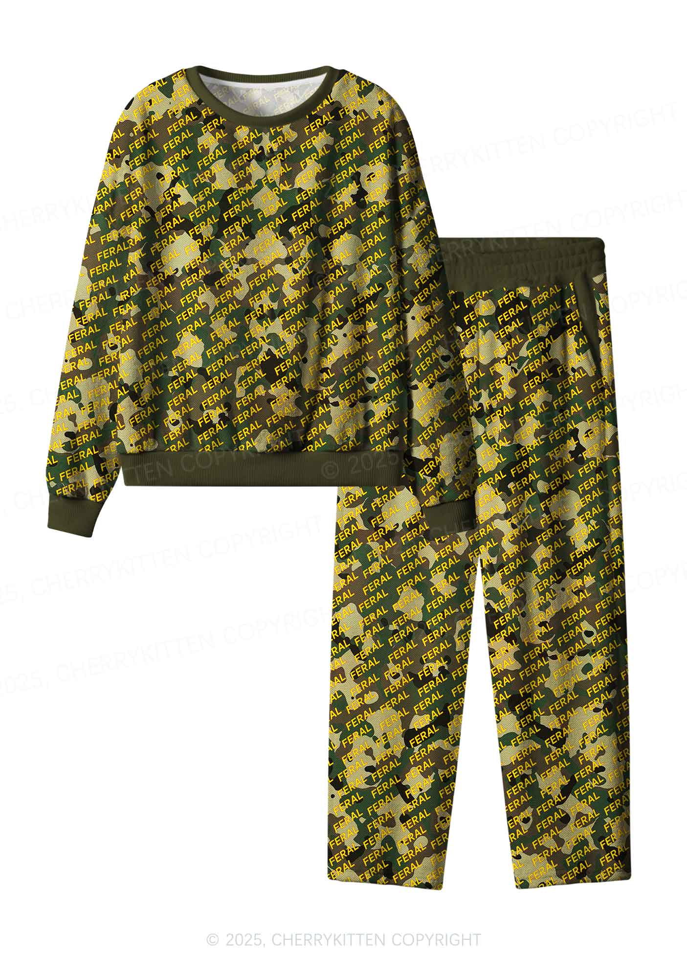 Wild Camouflage Feral Y2K Fleece Long Sleeve Pajama Set Cherrykitten