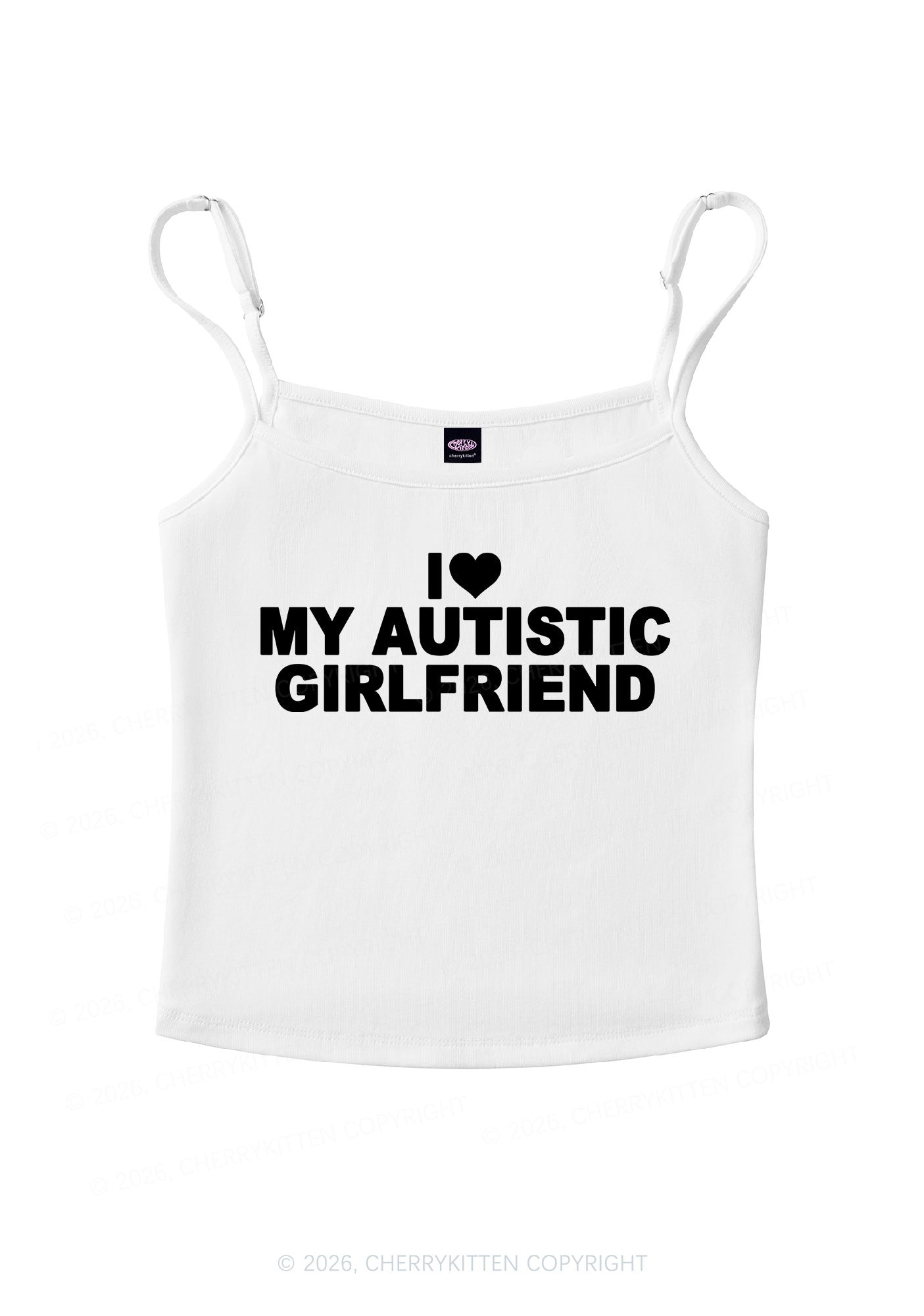 I Love My Autistic GF Valentine's Day Y2K Spaghetti Strap Cami Cherrykitten