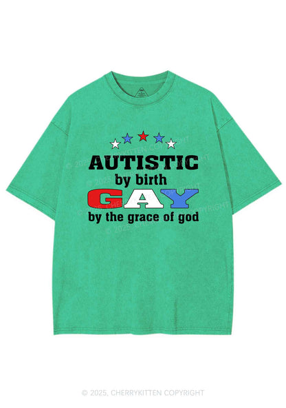 Autistic By Birth Gay Pride Y2K Shirts Washed Tee Cherrykitten