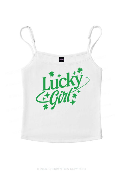Lucky Girl Star Clover St Patricks Y2K Spaghetti Strap Cami Cherrykitten