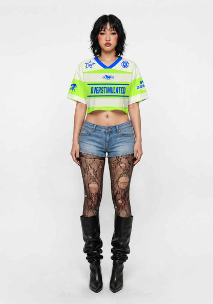 Overstimulated Green Stripes Y2K Crop Sport Jersey Shirts Cherrykitten