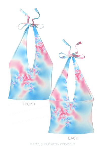 Trans Thermal Pride Y2K Print Halter Deep V Neck Cami Cherrykitten