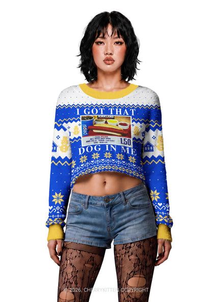 I Got That Hot Dog In Me Y2K Christmas Crop Knit Sweatshirt Cherrykitten