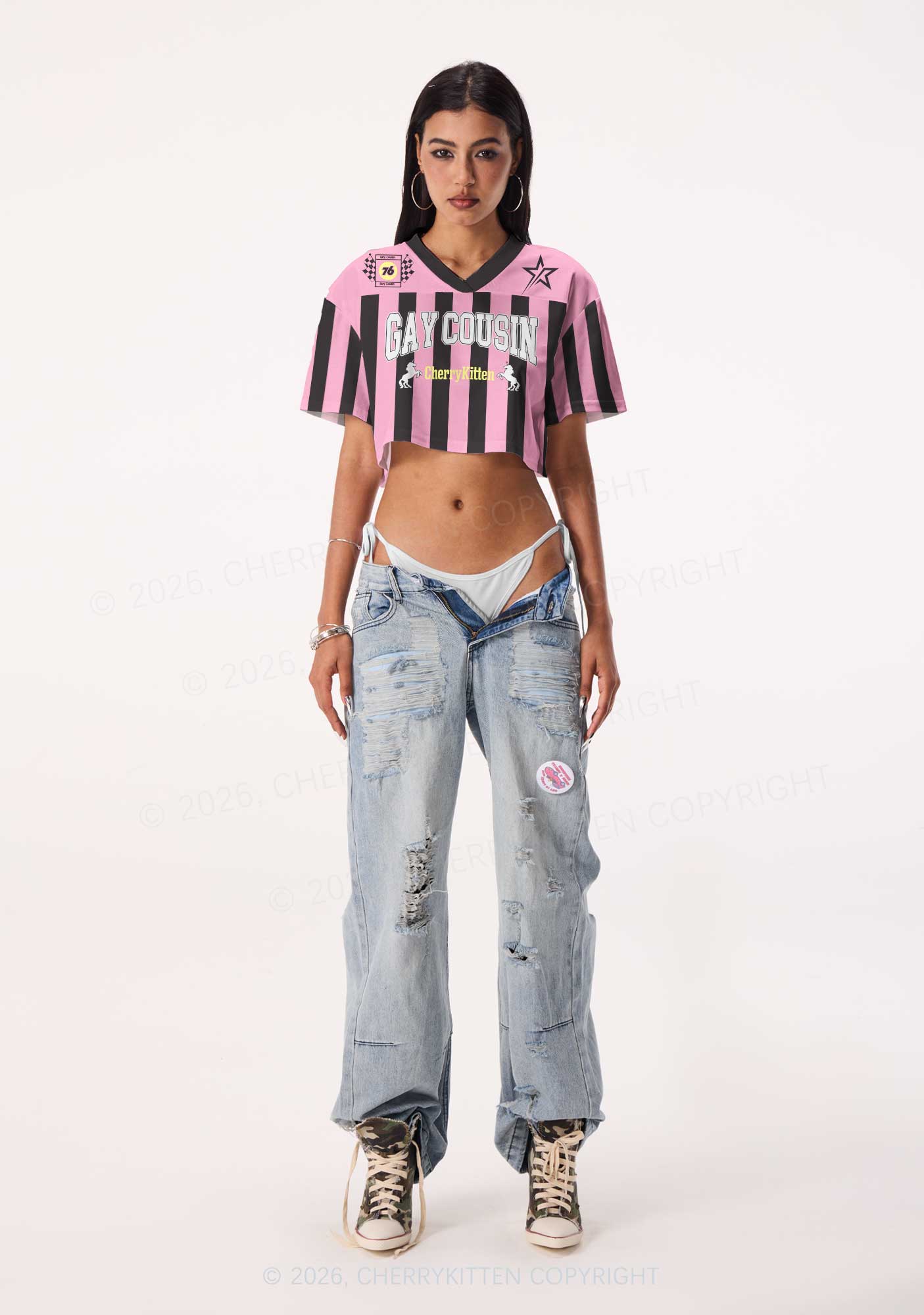 Gay Cousin Pride Y2K Crop Sport Jersey Shirts Cherrykitten