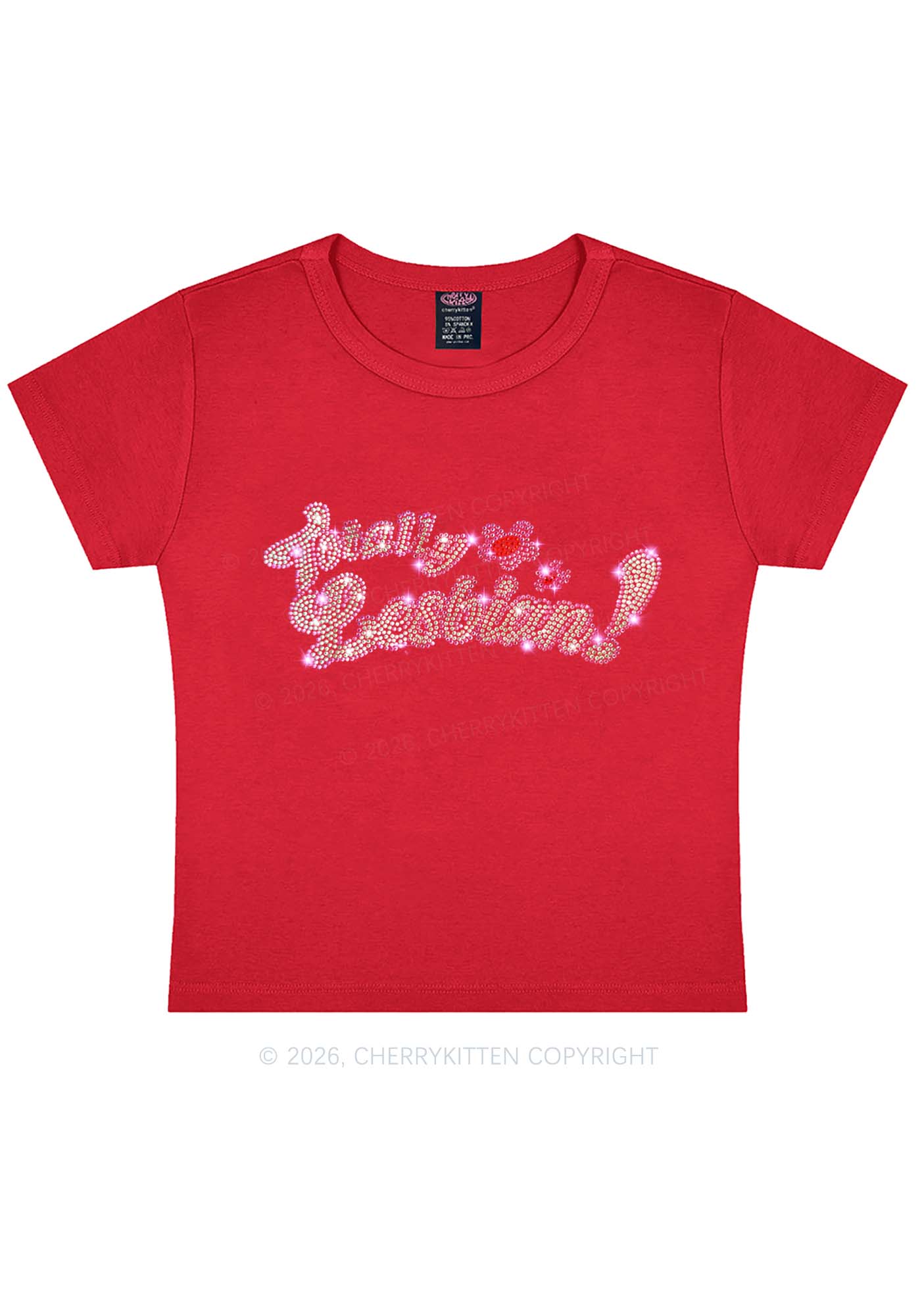 Rhinestone Totally Lesbian Pride Y2K Baby Tee Cherrykitten