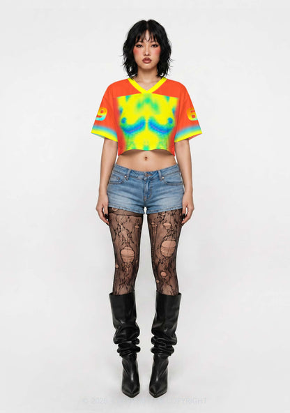 Orange Thermal Female Body Y2K Crop Sport Jersey Shirts Cherrykitten