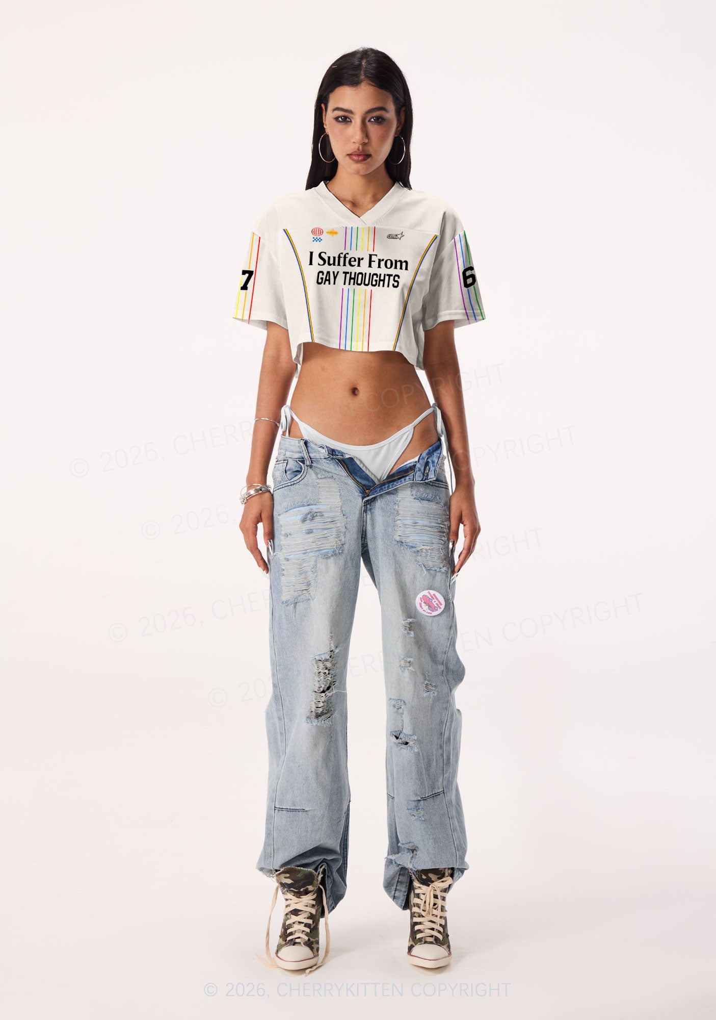 I Suffer From Gay Thoughts Pride Y2K Crop Sport Jersey Shirts Cherrykitten